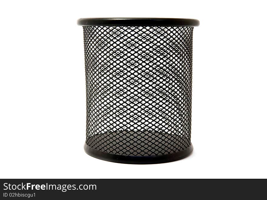 Black empty rubbish bin isolated on white