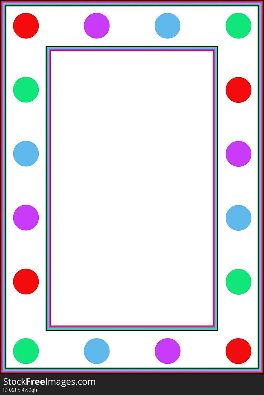 Colourful border or frame with dots and stripes. Colourful border or frame with dots and stripes