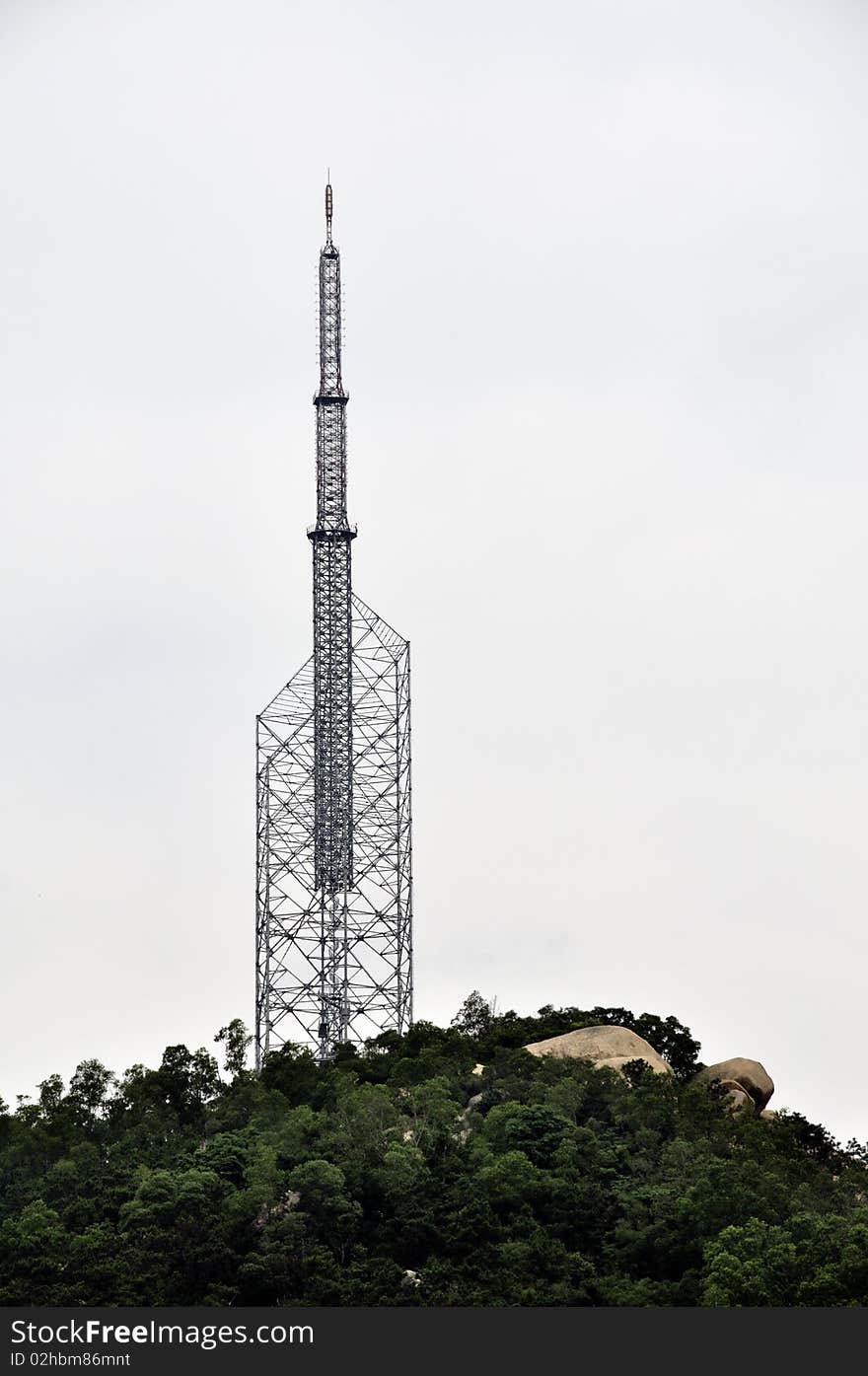 TV transmitter on a mountain top at zhuhai city at Asia China