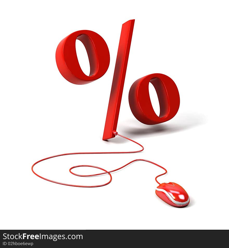 Percent Symbol Connected To A Computer Mouse.