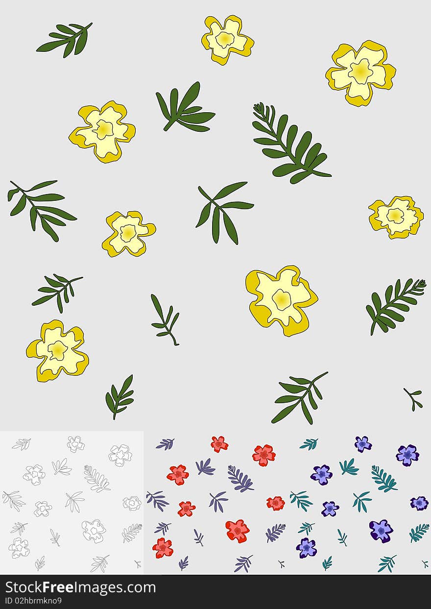 Seamless pattern with flowers and leaves