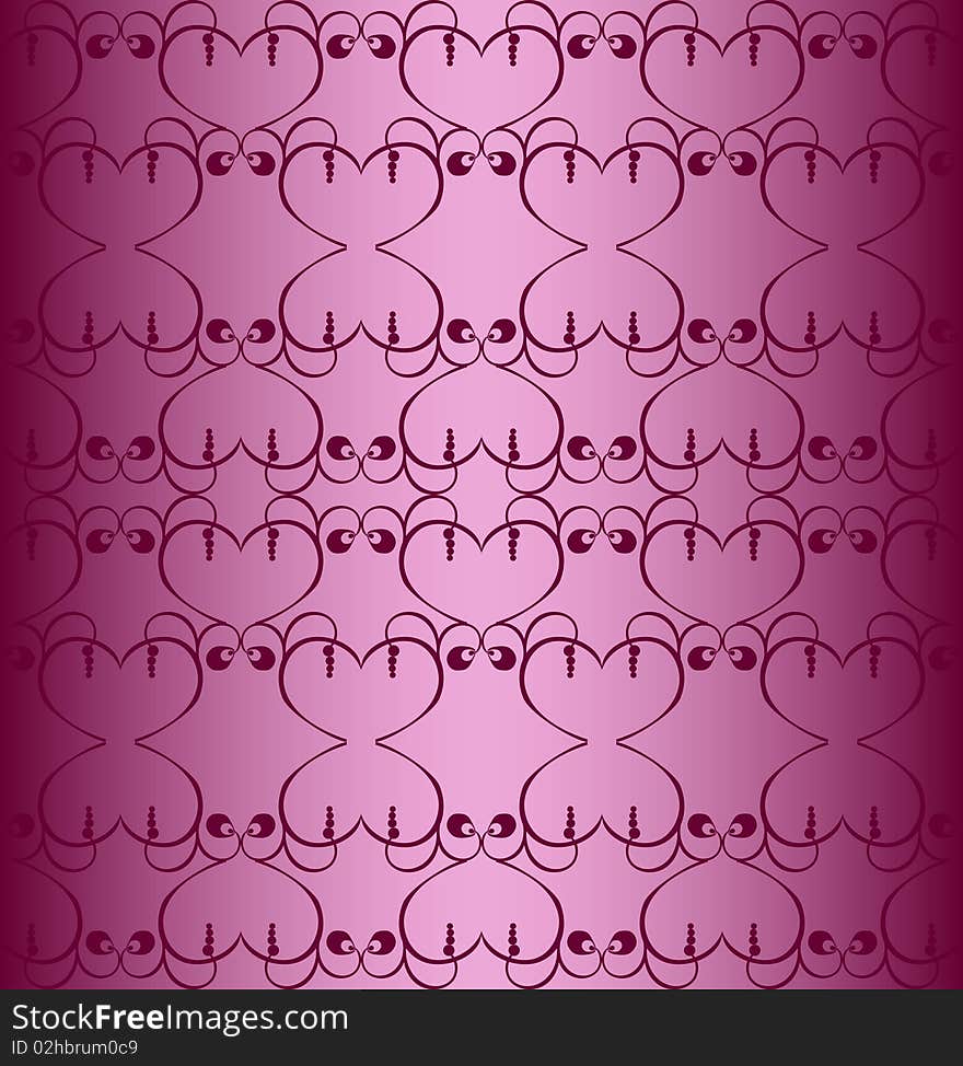 Seamless hearts-like pattern on  	vinous background. Gradient used.