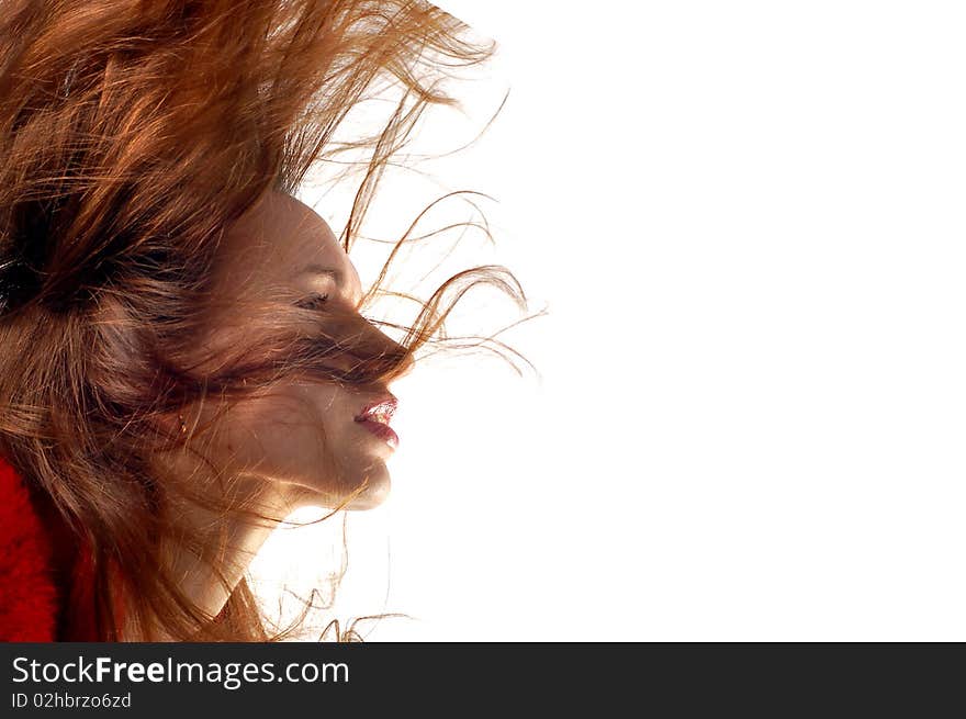 Attractive woman with hair in motion