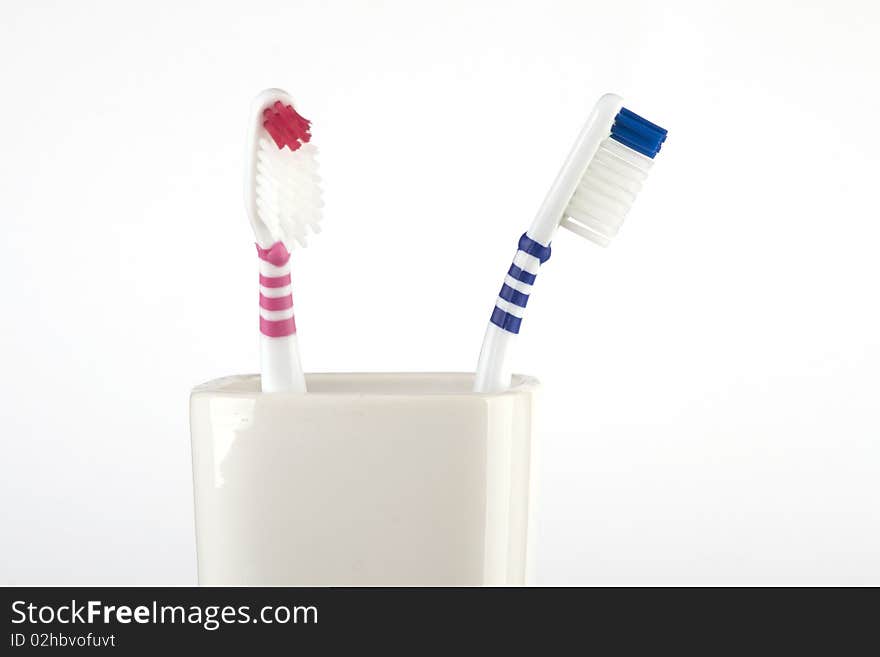 Colour toothbrush on white background