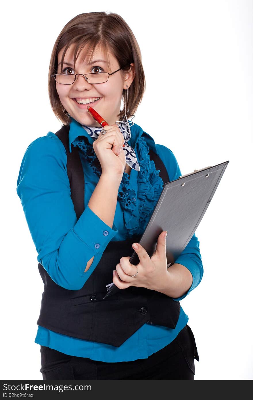 Smiling business woman. Isolated over white background