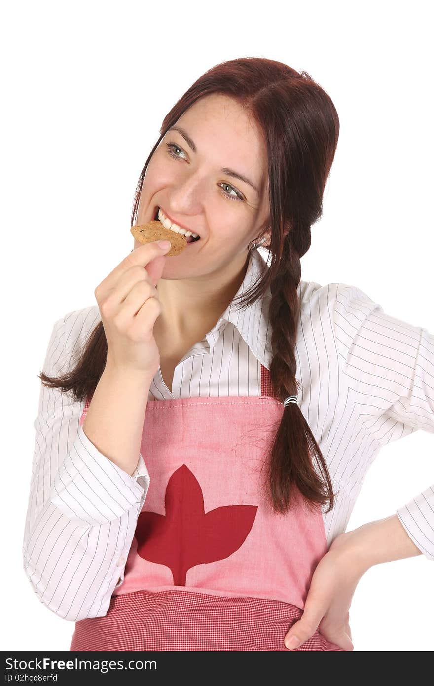 Housewife Eating A Slice Of Chocolate Cake