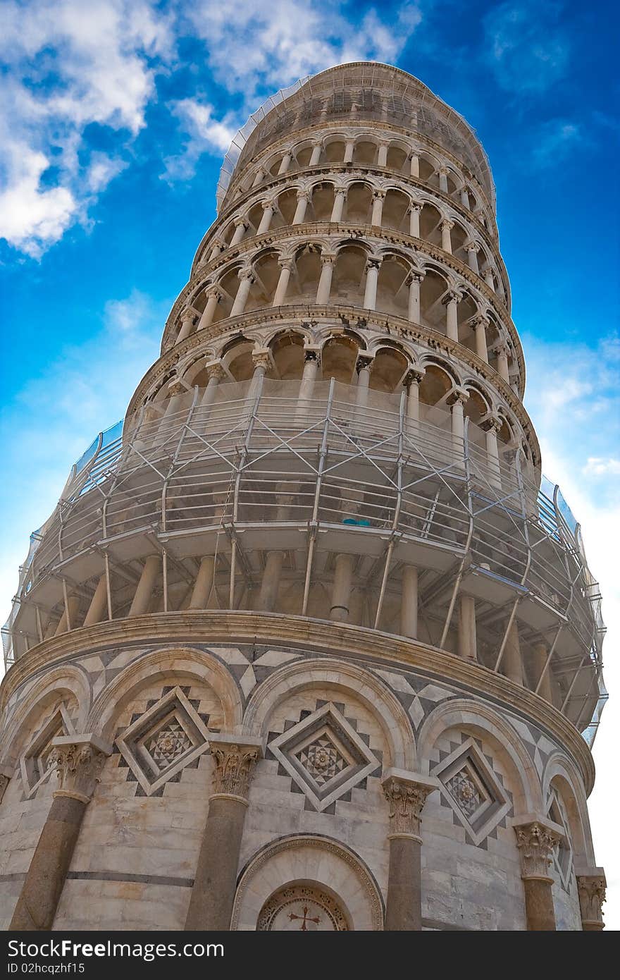 Famous Pisa tower over blue sky