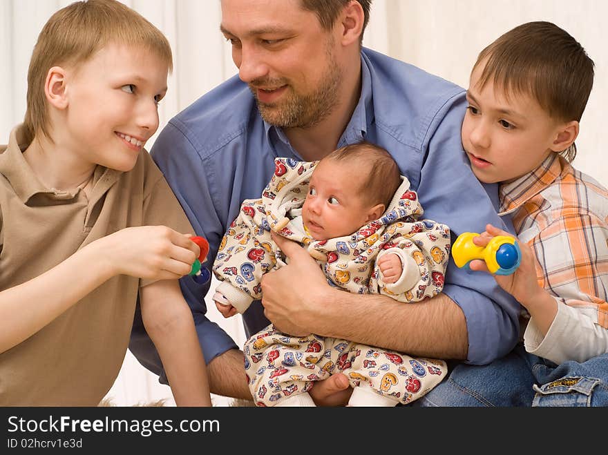 Dad and three children