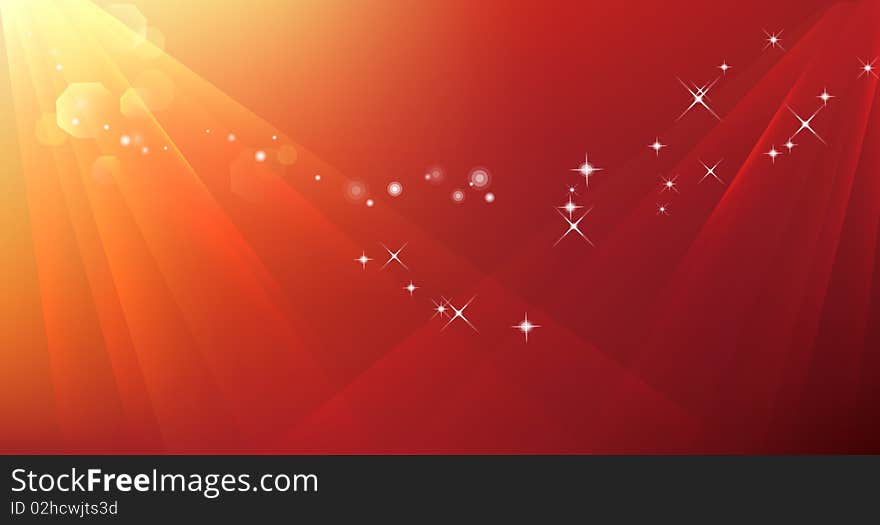 Abstract ray and stars in red background