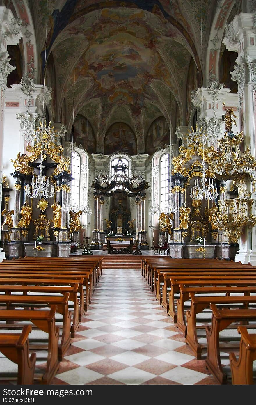 Indoor Christian Church With Lights