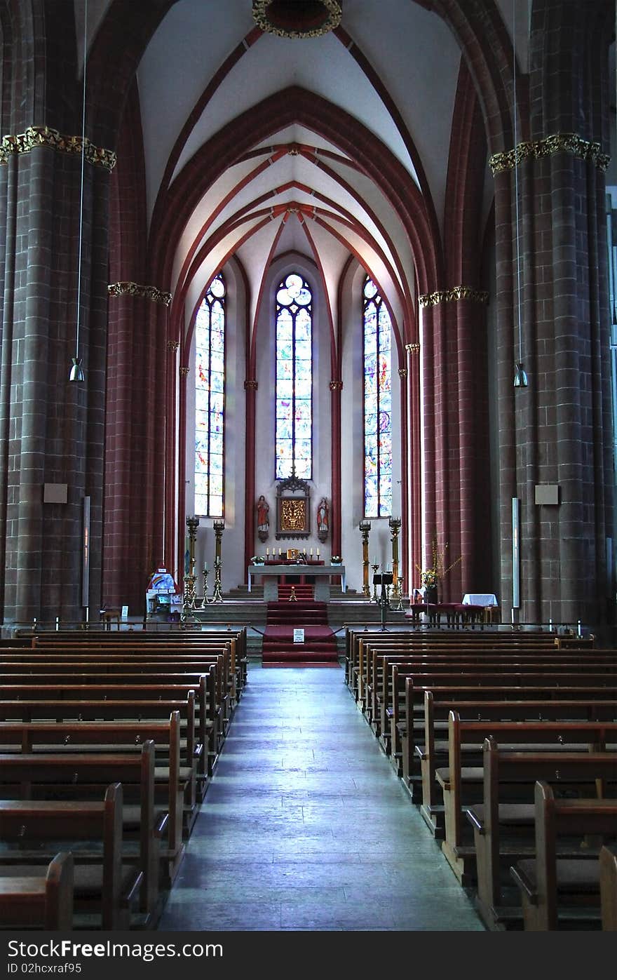 Indoor Christian Church With Lights