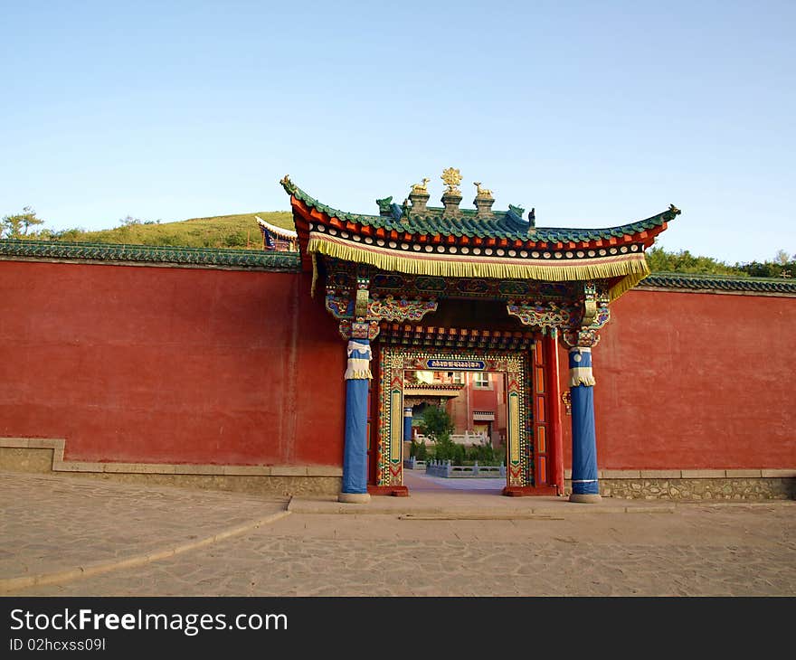 Monks bedroom door inside the temple in China, Qinghai. Monks bedroom door inside the temple in China, Qinghai