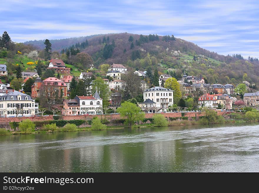 Houses at Neckar riverbank in Heidelberg