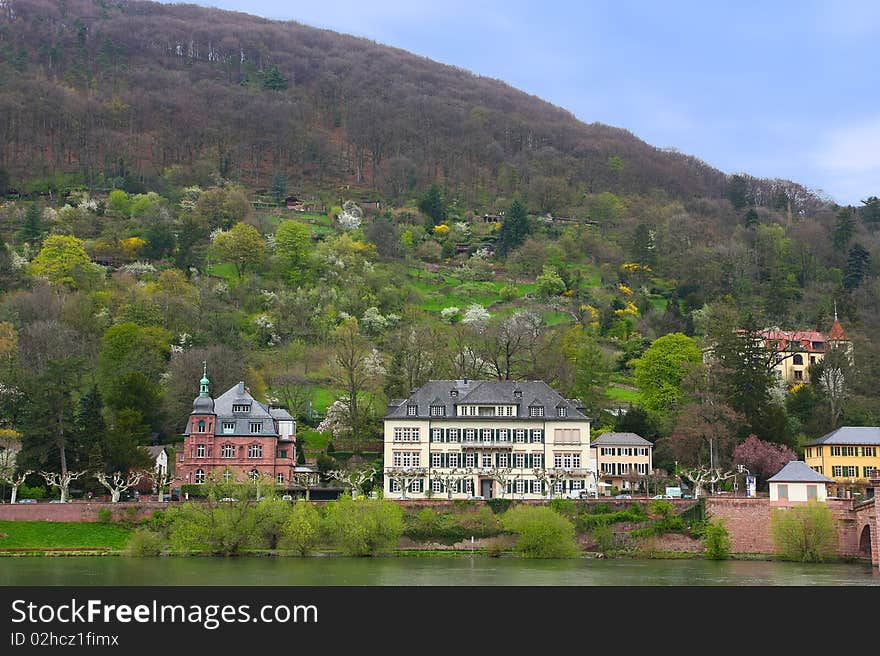 Houses At Neckar Riverbank In Heidelberg