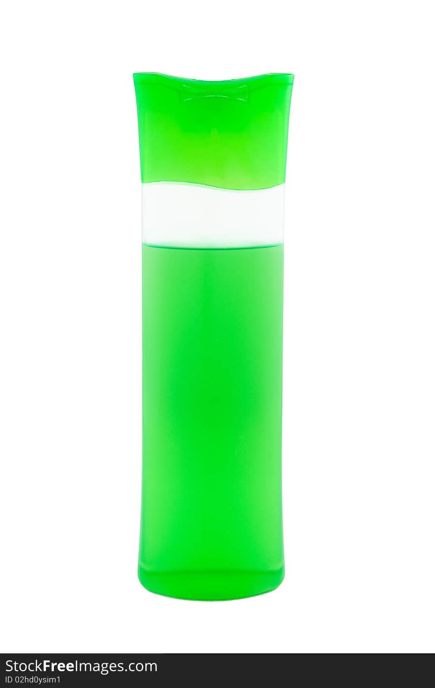 Bottle with green shampoo