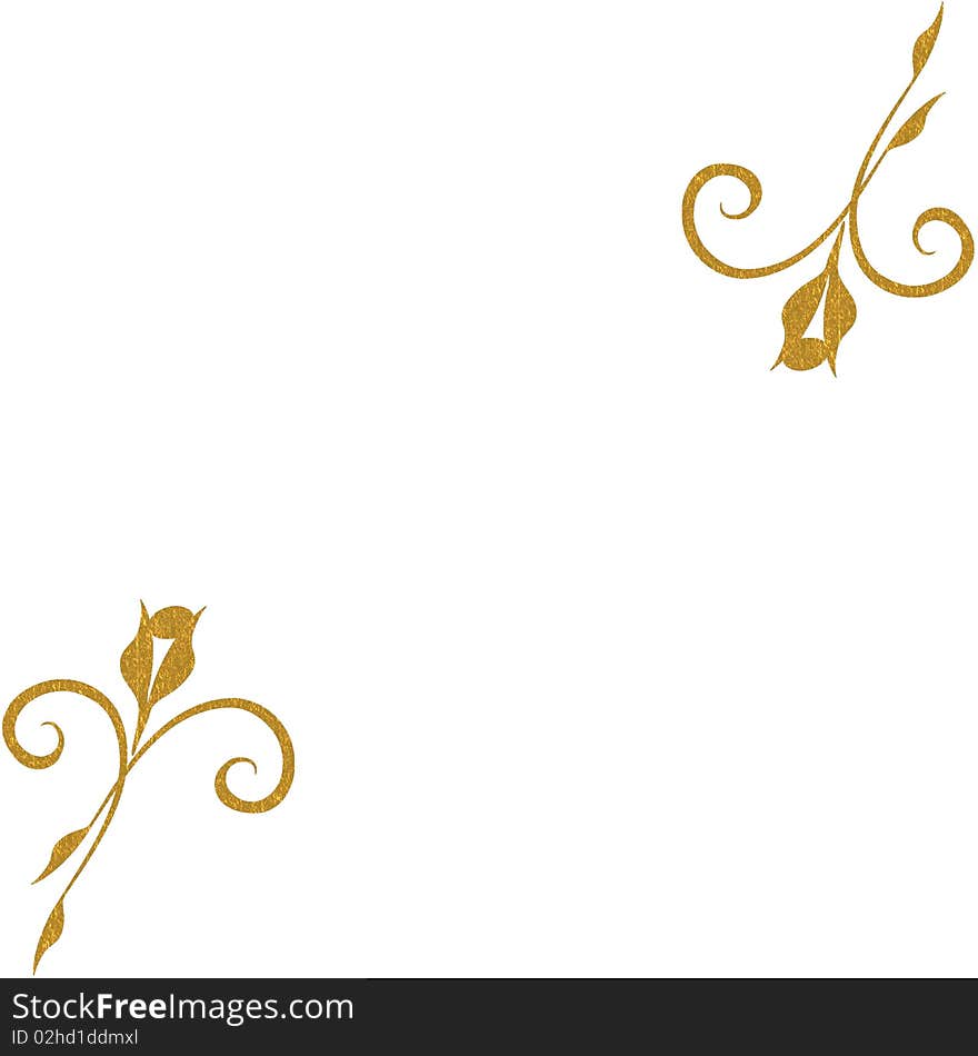 A white background with big gold roses patterns in corners. A white background with big gold roses patterns in corners