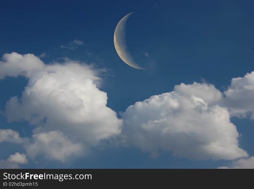 Dramatic image sky with clouds and Moon