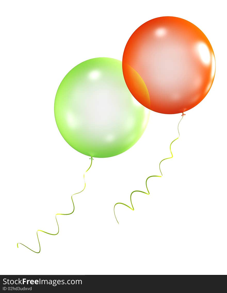 Red and green balloons isolated on white background.