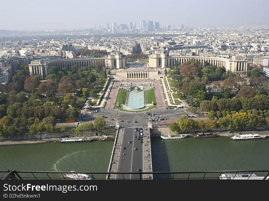 The Trocadero, site of the Palais de Chaillot from the Eiffel Tower, Paris, France. The Trocadero, site of the Palais de Chaillot from the Eiffel Tower, Paris, France