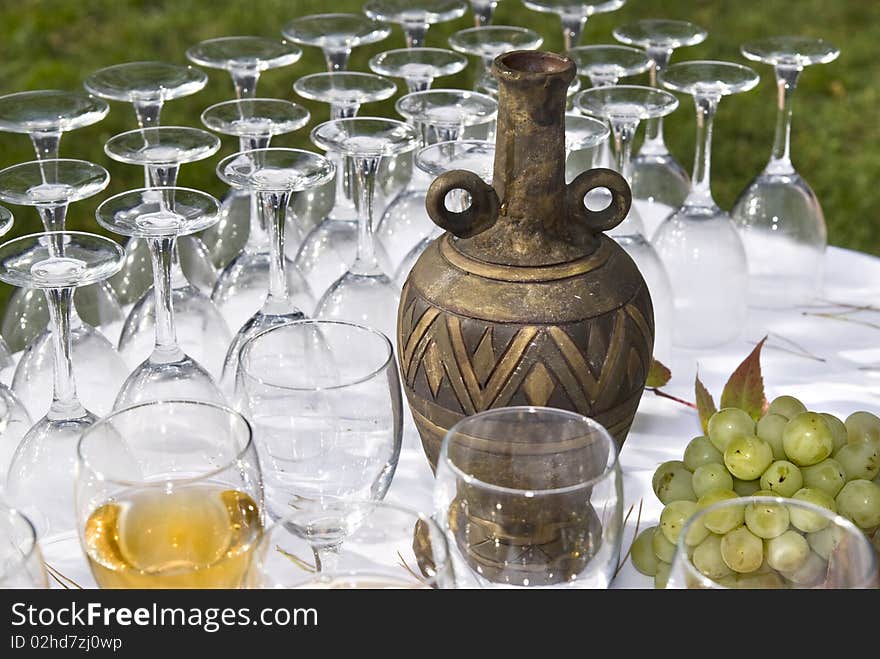 Wine On Table With Grape