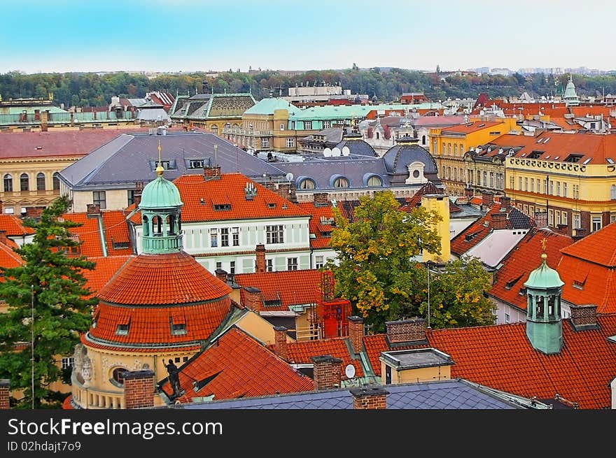 View of rooftops of the old historic town centre prague. View of rooftops of the old historic town centre prague