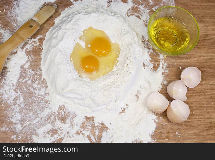 Homemade baking, ingredients, flour, eggs and oil. Homemade baking, ingredients, flour, eggs and oil