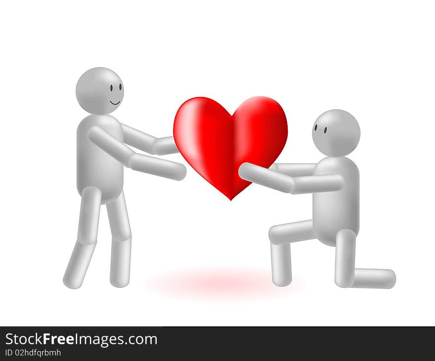 Two grey men hold in hands heart. Two grey men hold in hands heart