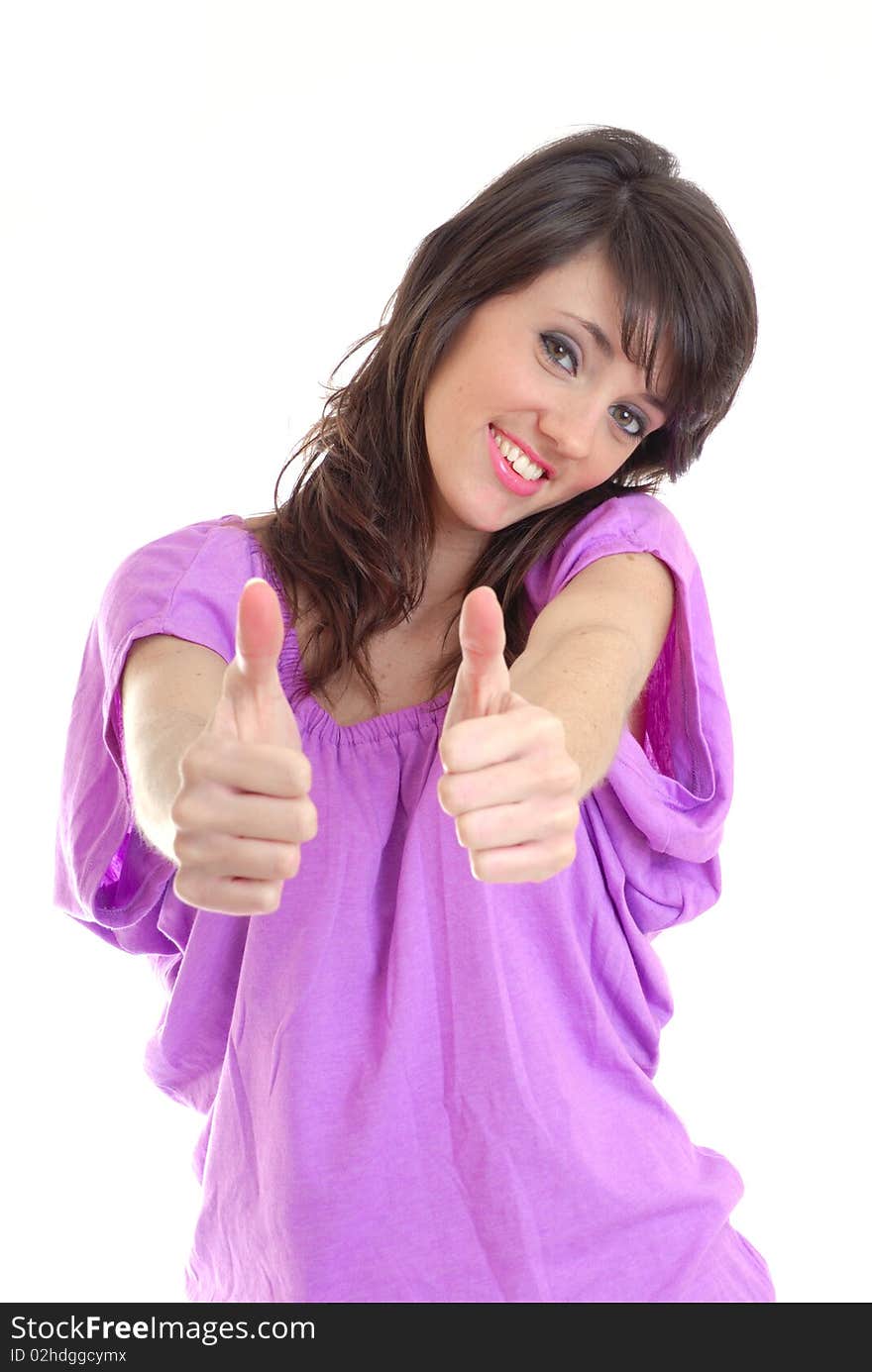 Sexy Young Brunette Thumbs Up