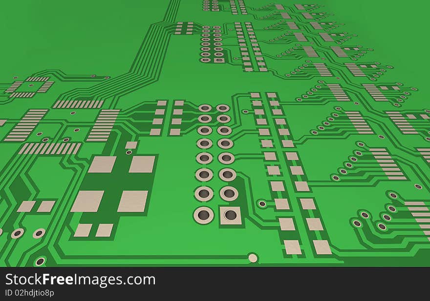 PCB, the printed-circuit-board (3D).