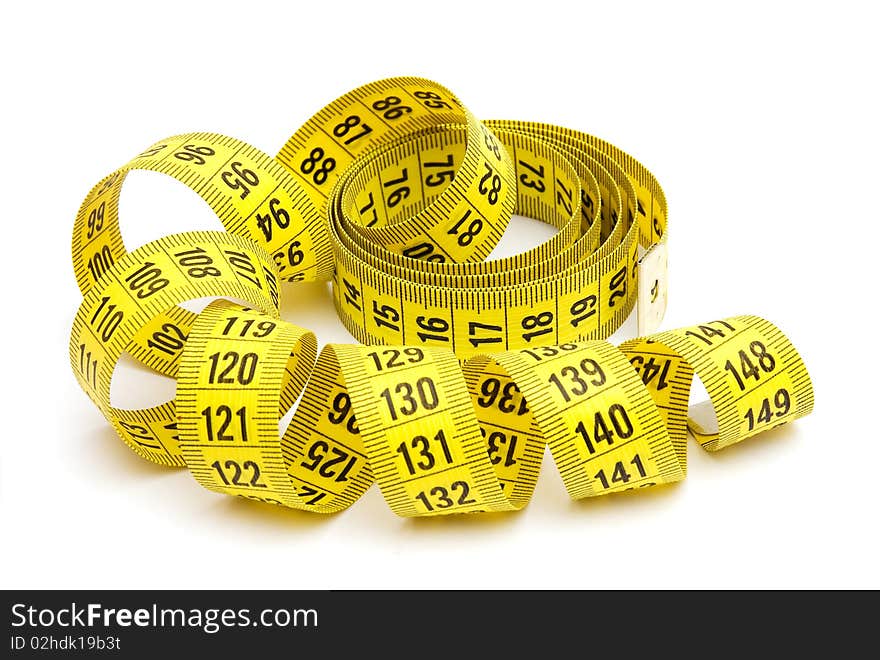 Yellow measuring tape isolated on white background