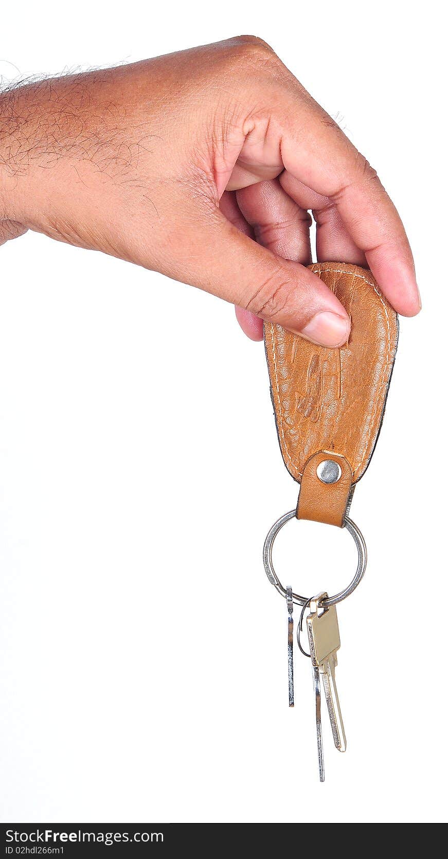 Human hand with keys on white background