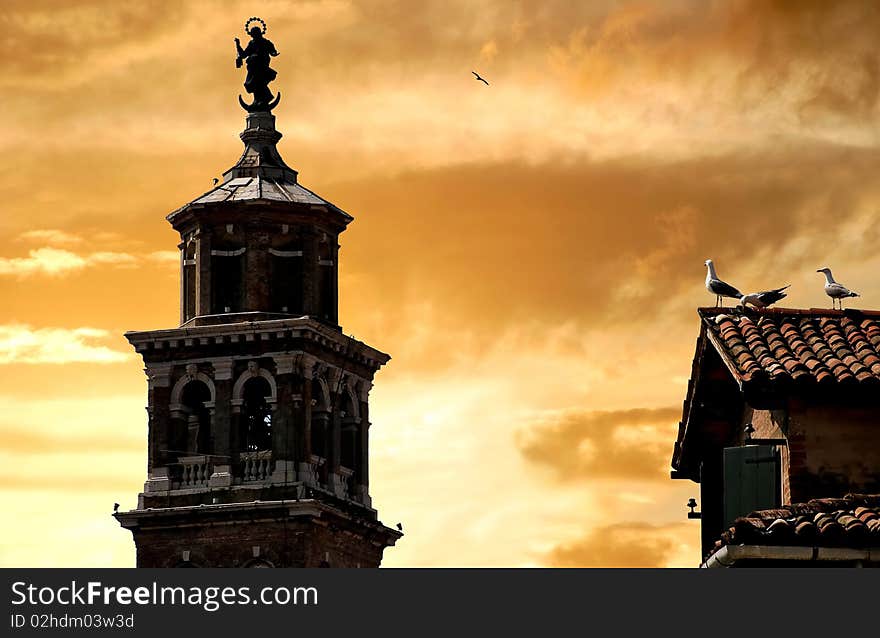 Sunset over the roofs of Venice. Sunset over the roofs of Venice.