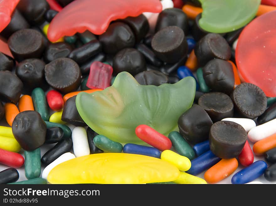 Different kind of candy isolated on white background