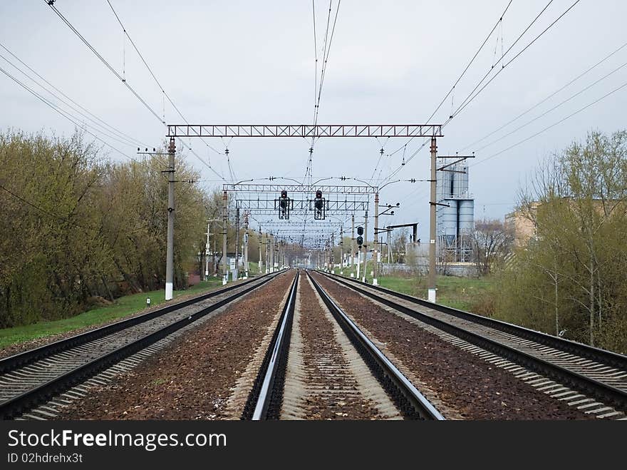 View stretching into the distance railway tracks. View stretching into the distance railway tracks.