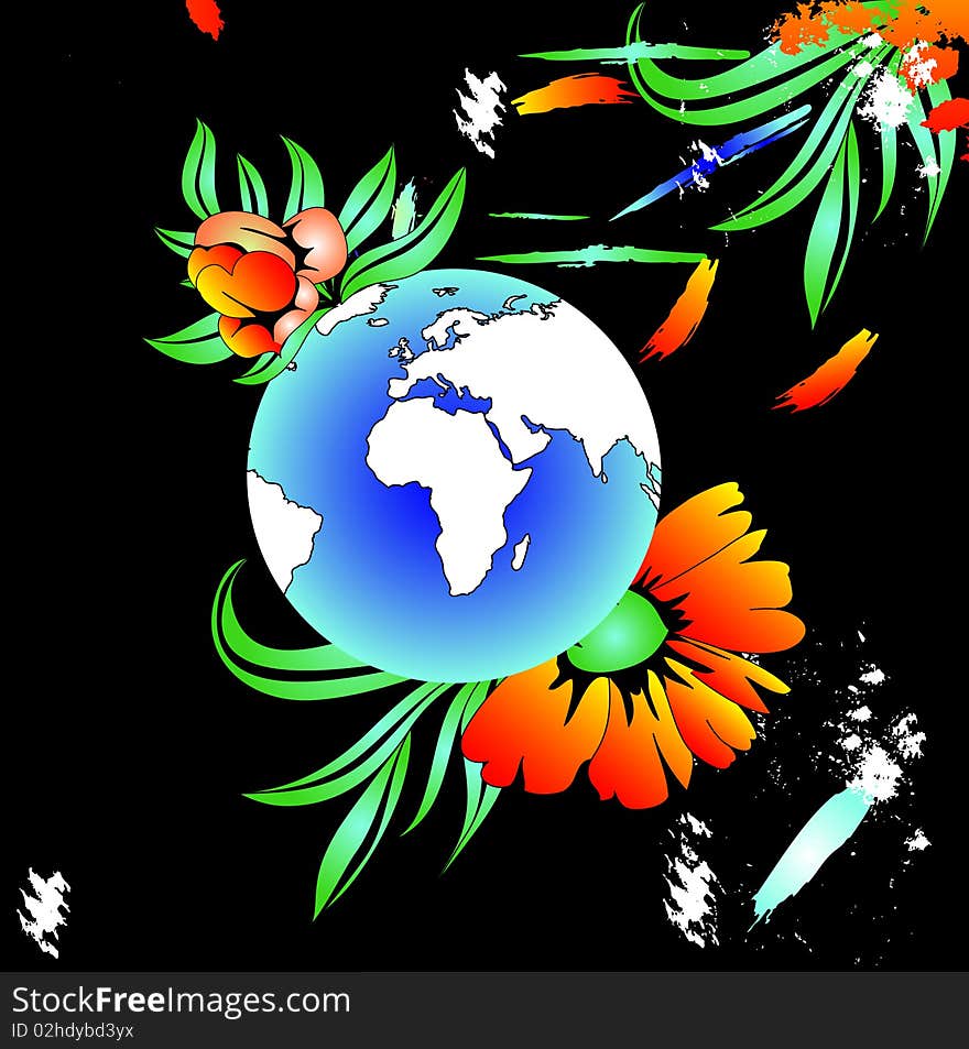 Colorful floral background with globe