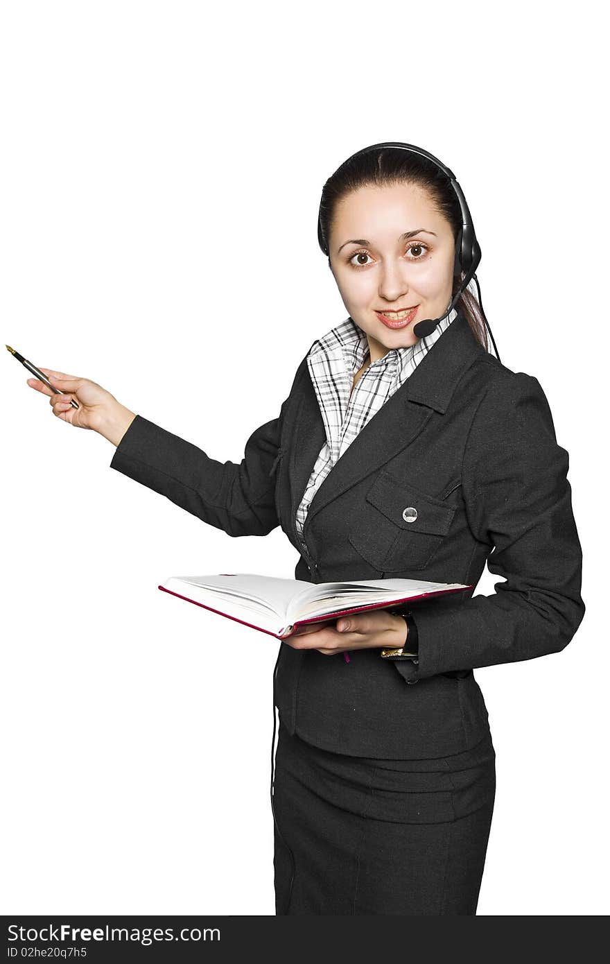 Young attractive brunette with headset