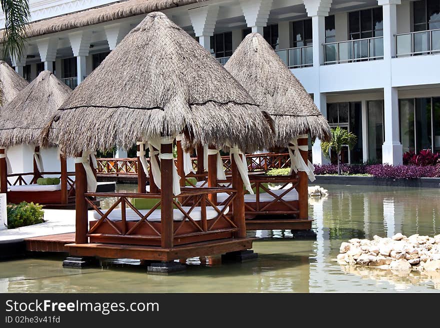 Beautiful luxury hotel resort landscape on lagoon