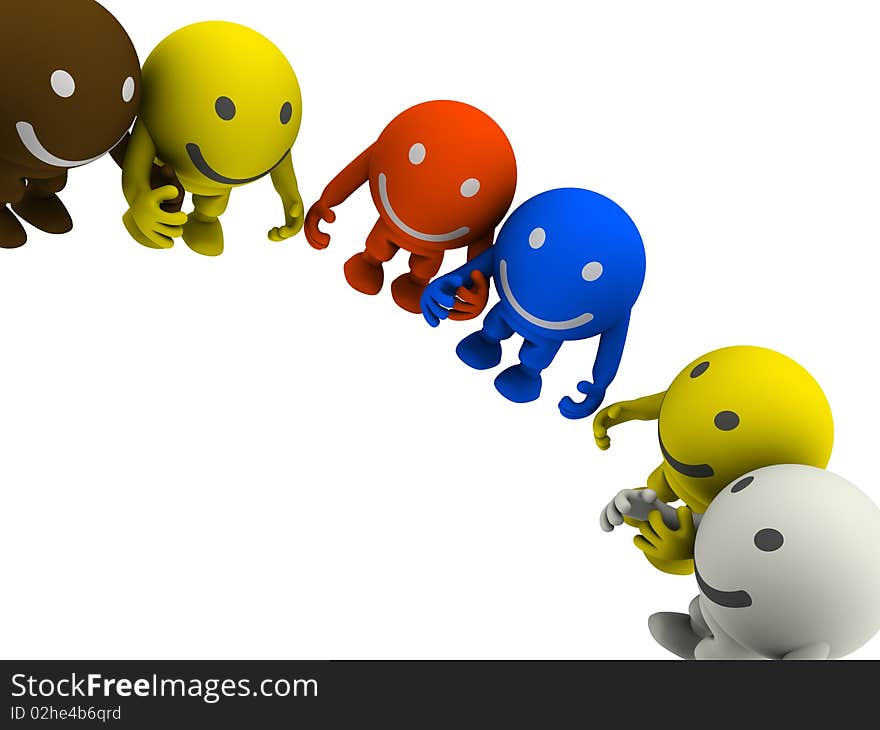 Group of smileys, holding hands, standing in a circle