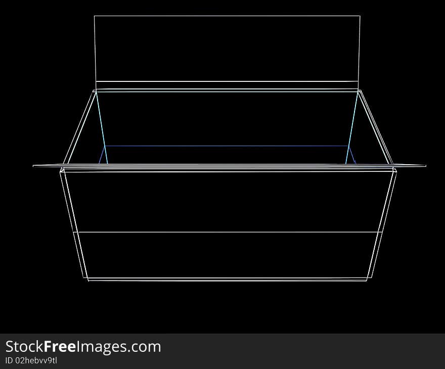 Open box. Done in luminous lines on a black background