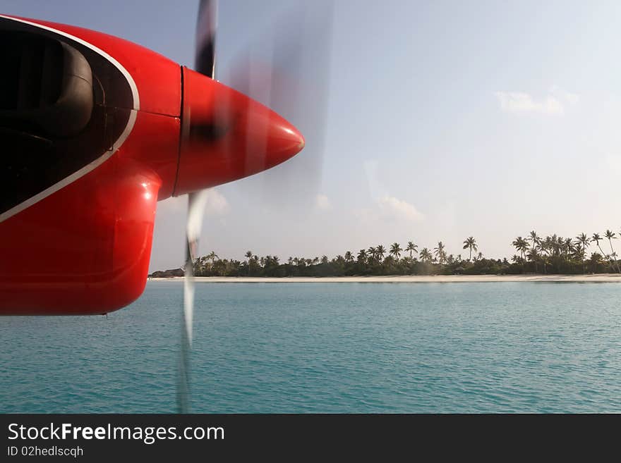 View through air taxi window, Maldives