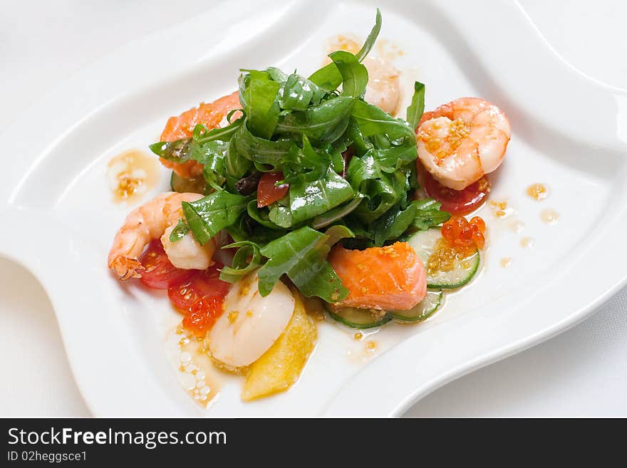 Delicatessen dish with seafoods, close-up