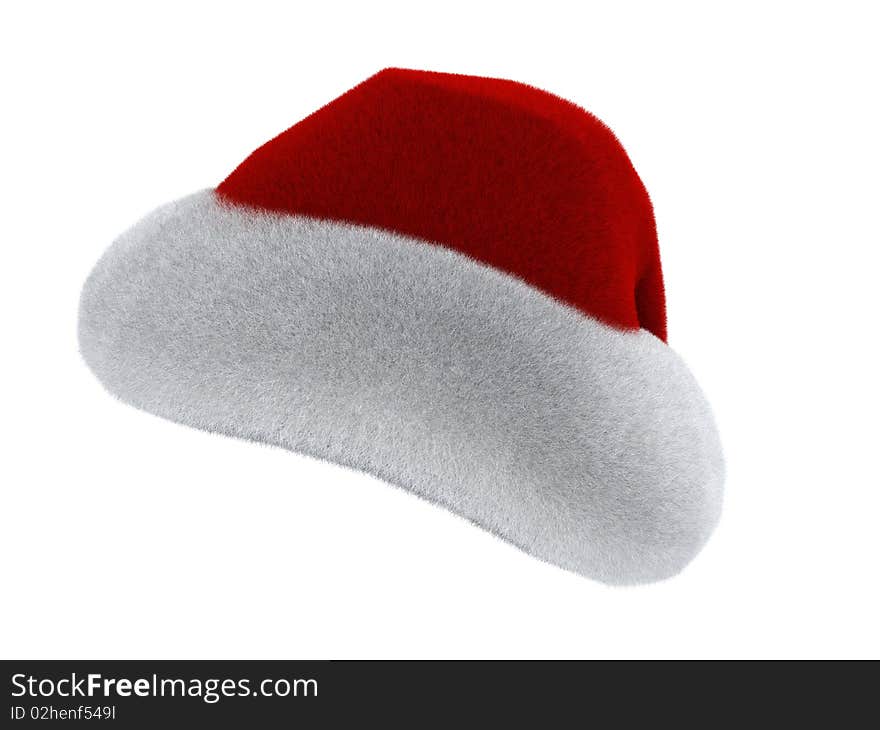 Santa Claus's red hat isolated on white. 3d rendered. Santa Claus's red hat isolated on white. 3d rendered