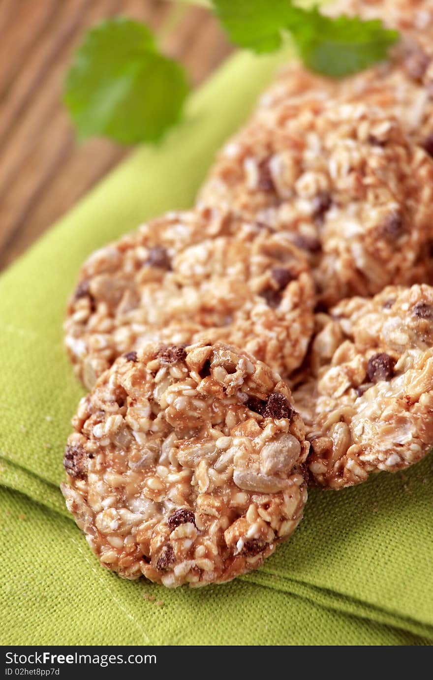 Healthy cookies made from cereal, seeds and caramel