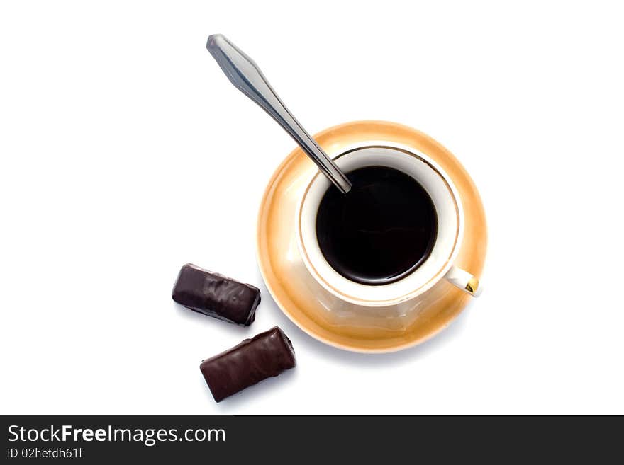 Cup of hot coffee on a white background