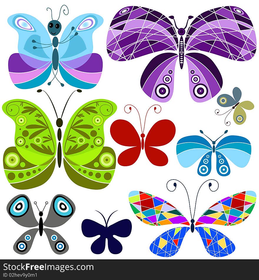 Set abstract colorful butterflies