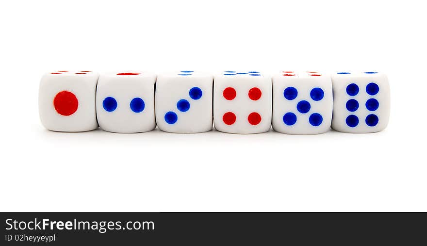 Set of white dices on a white background