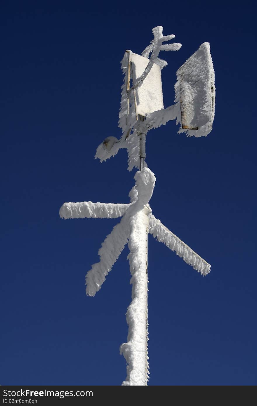 Weathercock for measuring wind speed and direction at high altitude mountain meteorological station. Weathercock for measuring wind speed and direction at high altitude mountain meteorological station.