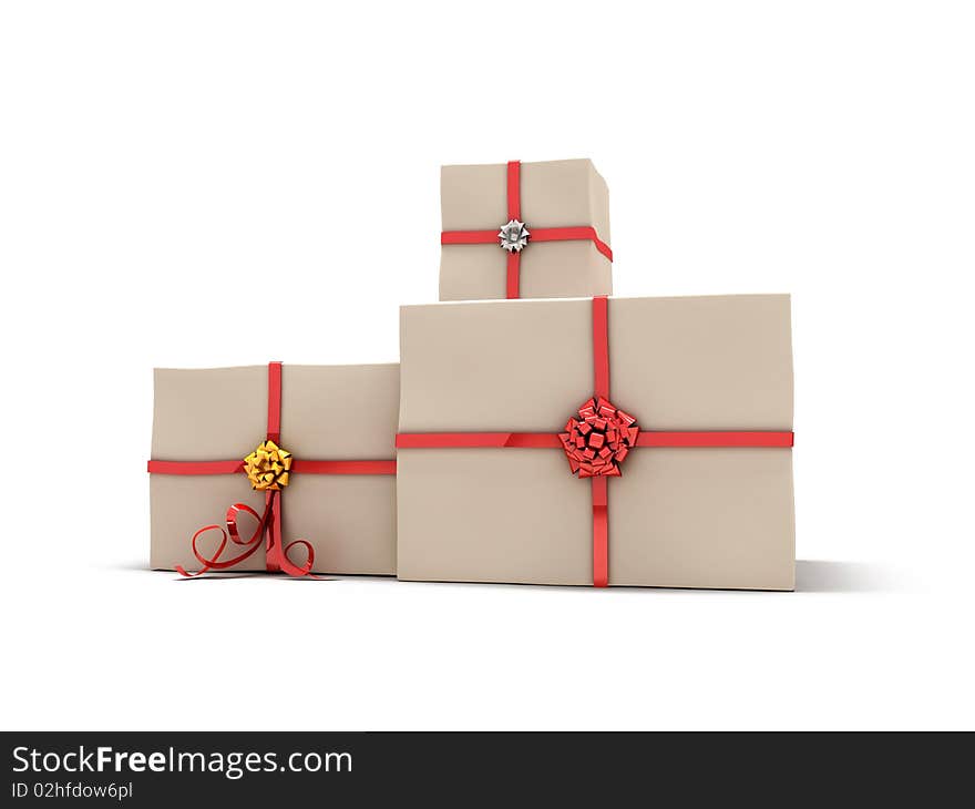 Gift boxes with red ribbons for the holiday. Gift boxes with red ribbons for the holiday