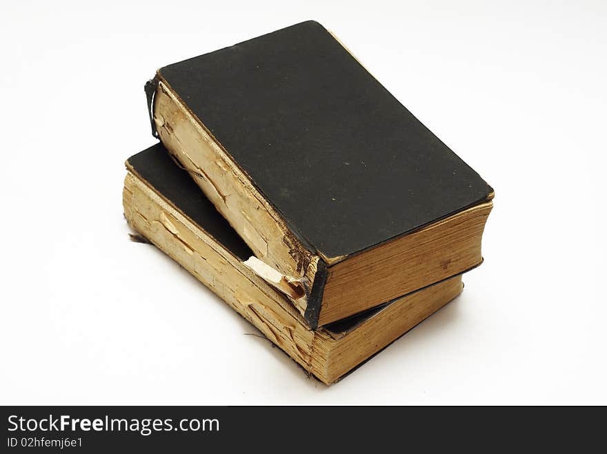 Antique black books on the white background. Antique black books on the white background