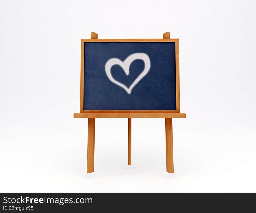 A 3d chalkboard on white background with a heart drawn